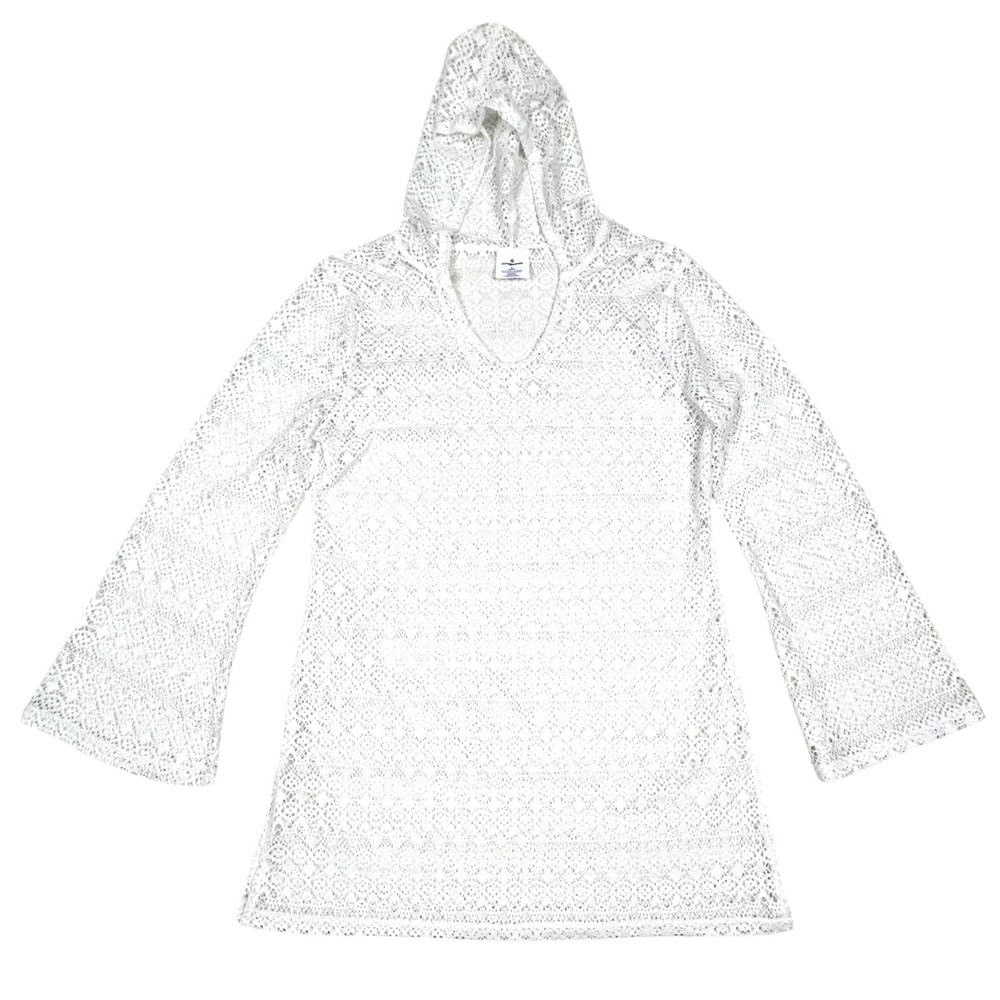 O'Rageous White Lace Hooded Swim Cover-Up Tunic Dress Small Juniors Boho Beach